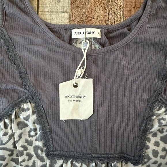 Andthewhy Womens Size Small Leopard Print Lace Trim Color Block Tank Top - Picture 5 of 7